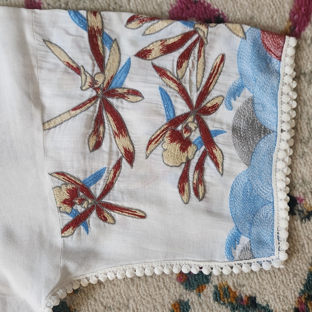 Lightweight Embroidered Semi-Sheer Boho Blouse with Detailed Trim - Picture 6 of 8